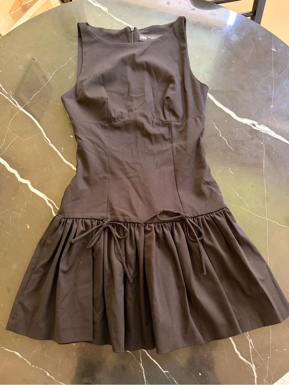 Zara Black Sleeveless Mini Dress with Tie-Detail Skirt